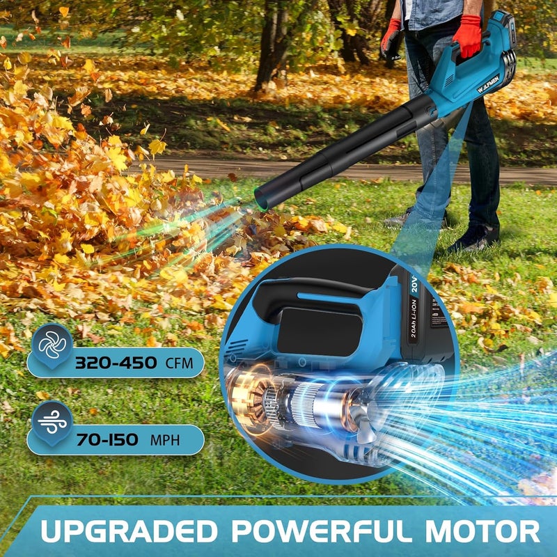 WOLFMEN Leaf Blower, Electric Cordless Leaf Blower with 2 Batteries and Charger, 2 Speed Mode, Lightweight Leaf Blowers for Blowing Leaves, Lawn Care, Patio Cleaning and Dust - Image 5